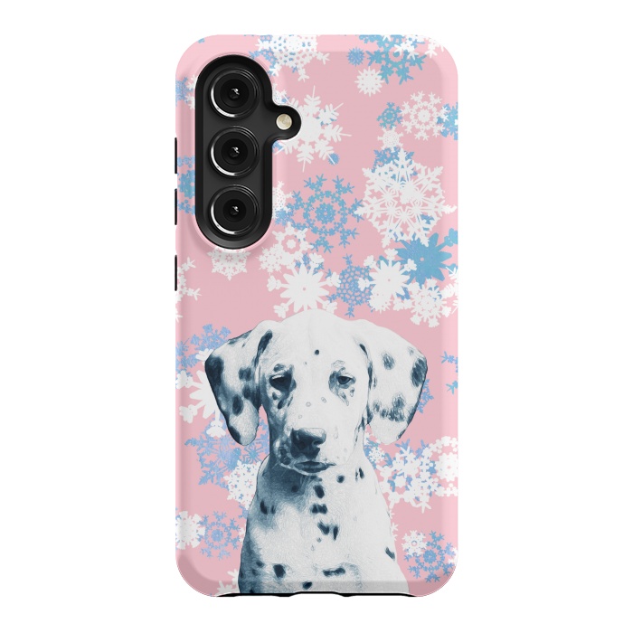 Galaxy S24 StrongFit Pink blue dalmatian and snowflakes by Oana 