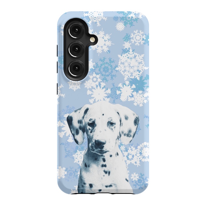 Galaxy S24 StrongFit Cute dalmatian and blue white snowflakes by Oana 