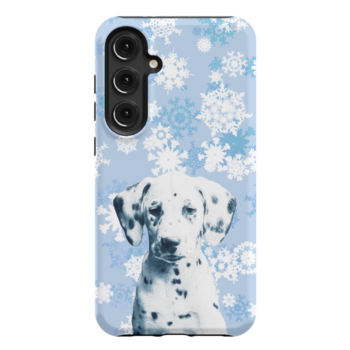 Galaxy S24 Plus StrongFit Cute dalmatian and blue white snowflakes by Oana 