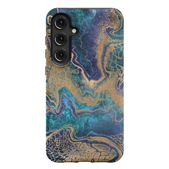 Galaxy S24 Plus StrongFit Abstract Background Blue Gold Marble by ArtsCase