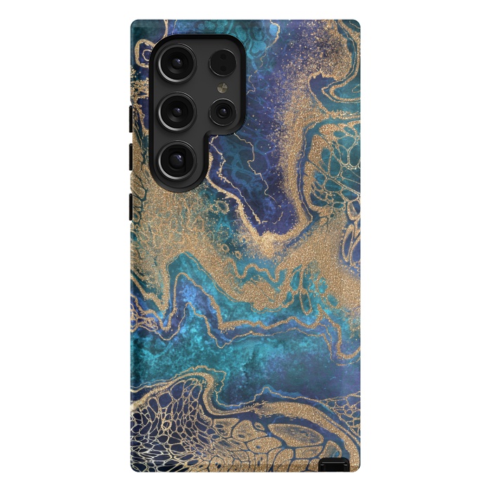 Galaxy S24 Ultra StrongFit Abstract Background Blue Gold Marble by ArtsCase