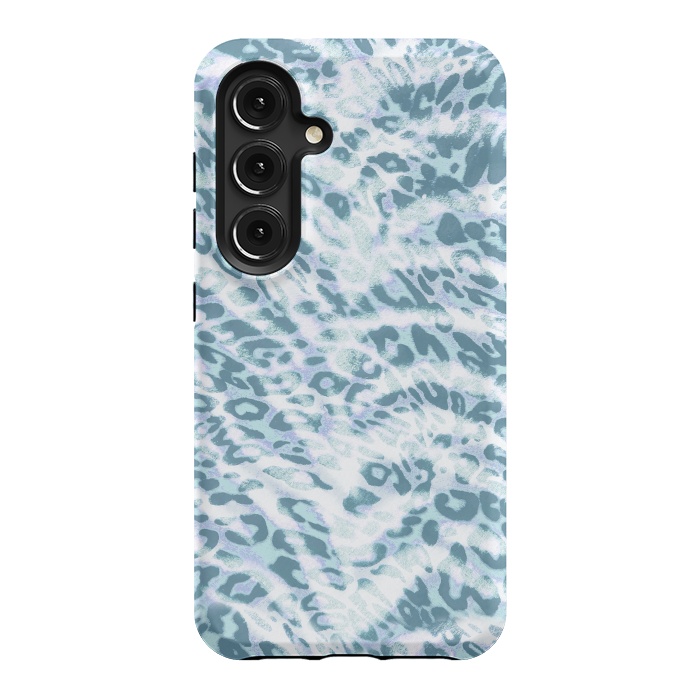 Galaxy S24 StrongFit Baby blue brushed leopard print and tiger stripes by Oana 