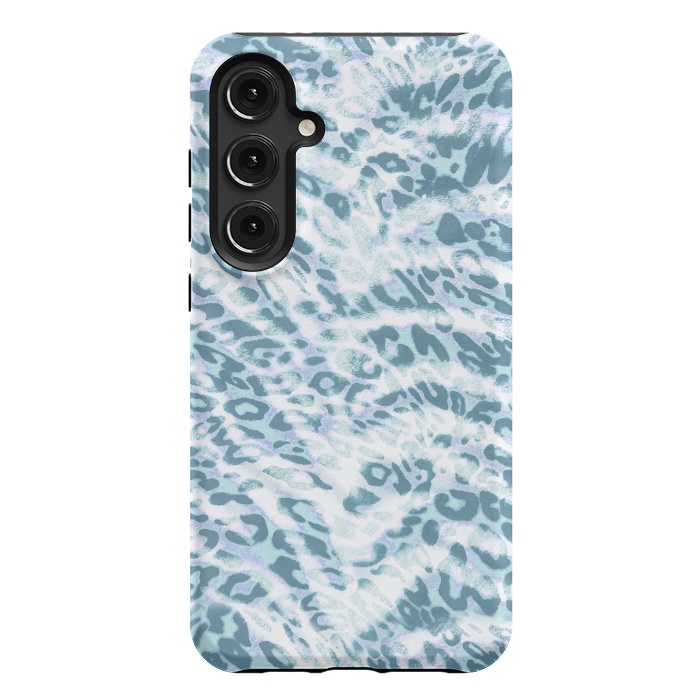 Galaxy S24 Plus StrongFit Baby blue brushed leopard print and tiger stripes by Oana 