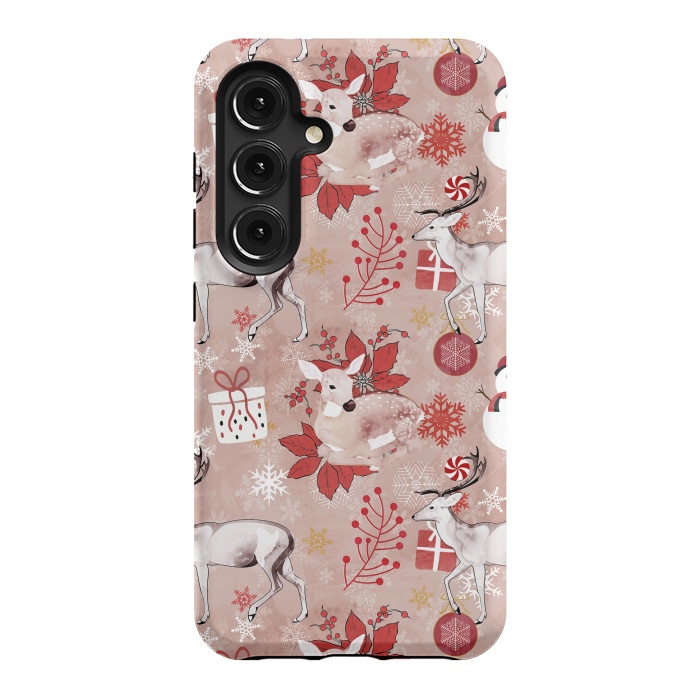 Galaxy S24 StrongFit Deers and Christmas ornaments red pink by Oana 
