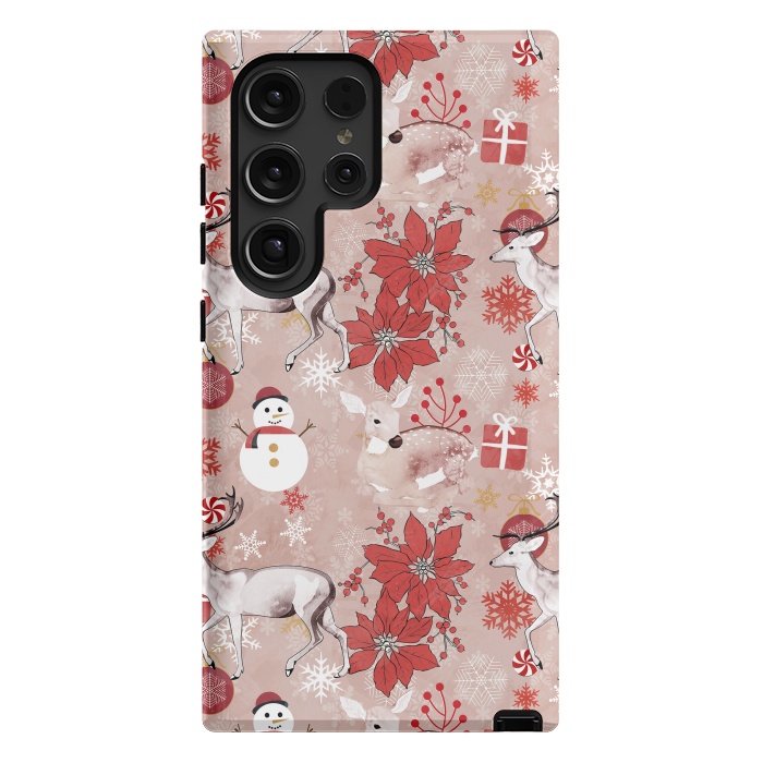 Galaxy S24 Ultra StrongFit Deers and Christmas ornaments red pink by Oana 