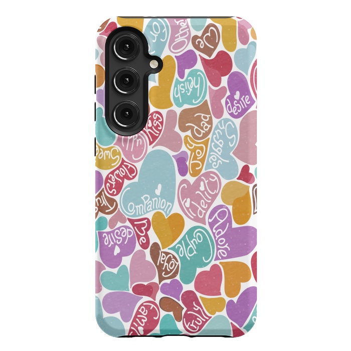 Galaxy S24 Plus StrongFit Multicolored Love hearts with loving words by Paula Ohreen