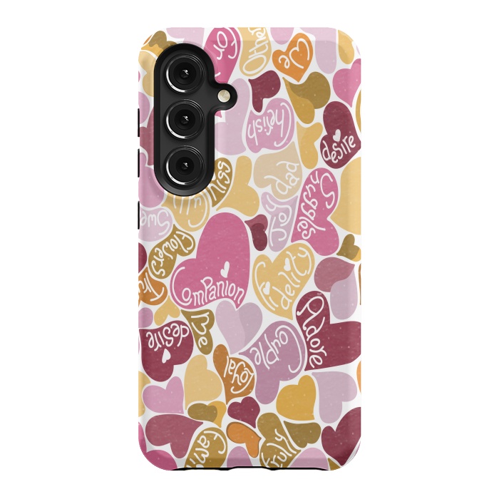 Galaxy S24 StrongFit Love hearts with loving words in pink and orange by Paula Ohreen