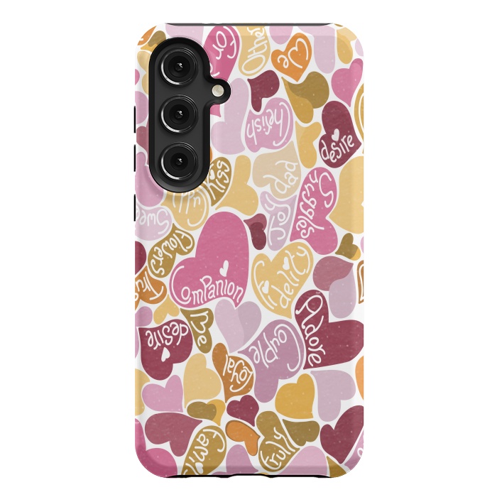 Galaxy S24 Plus StrongFit Love hearts with loving words in pink and orange by Paula Ohreen