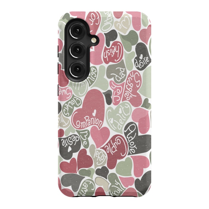 Galaxy S24 StrongFit Love hearts with loving words in pink and green by Paula Ohreen