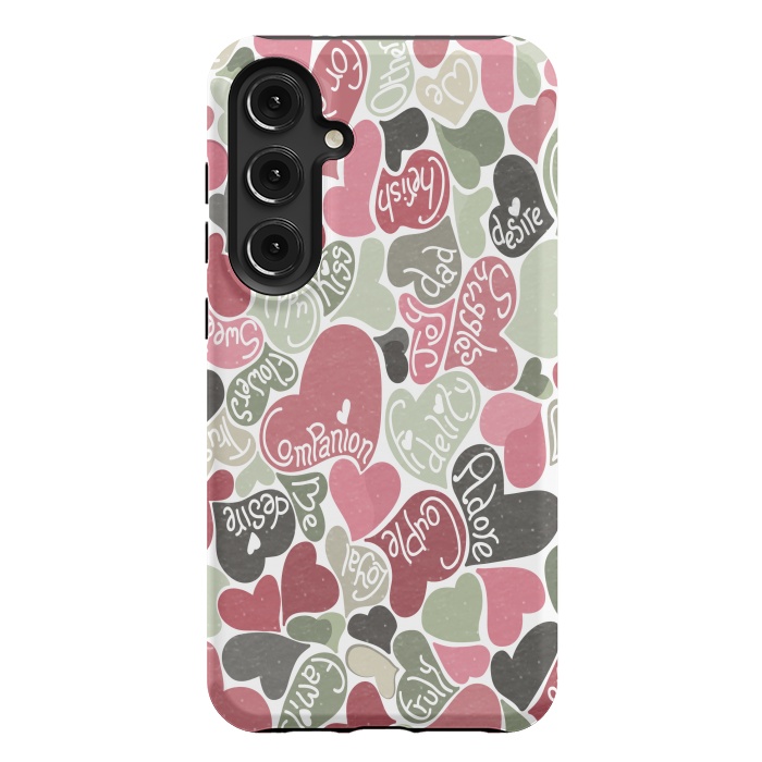 Galaxy S24 Plus StrongFit Love hearts with loving words in pink and green by Paula Ohreen