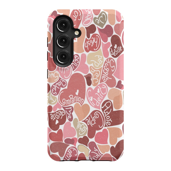 Galaxy S24 StrongFit Love hearts with loving words in red and beige by Paula Ohreen