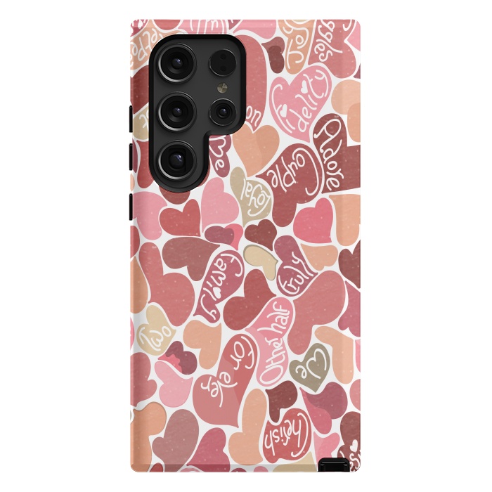 Galaxy S24 Ultra StrongFit Love hearts with loving words in red and beige by Paula Ohreen
