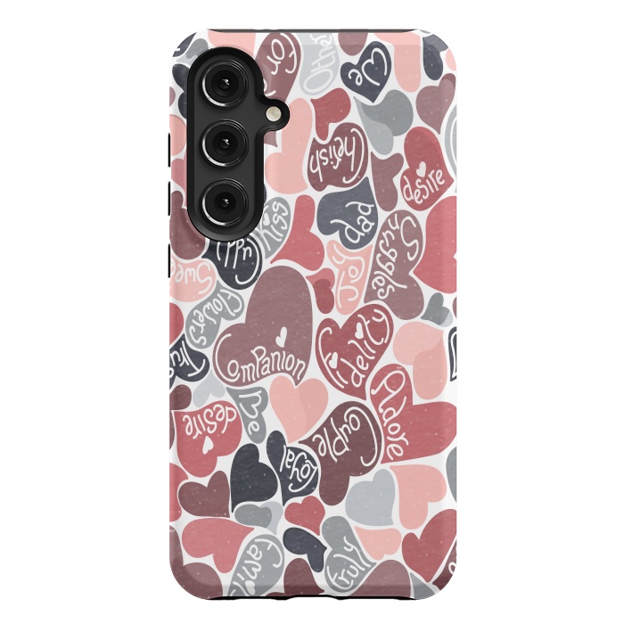 Galaxy S24 Plus StrongFit Love hearts with loving words in pink and grey by Paula Ohreen