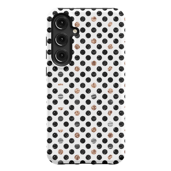 Galaxy S24 Plus StrongFit Ink and gold glitter polka dots by Oana 