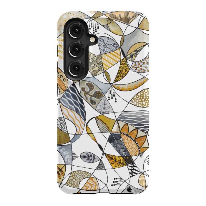 Galaxy S24 StrongFit Continuous Line Abstract Art in Grey and Yellow by Paula Ohreen