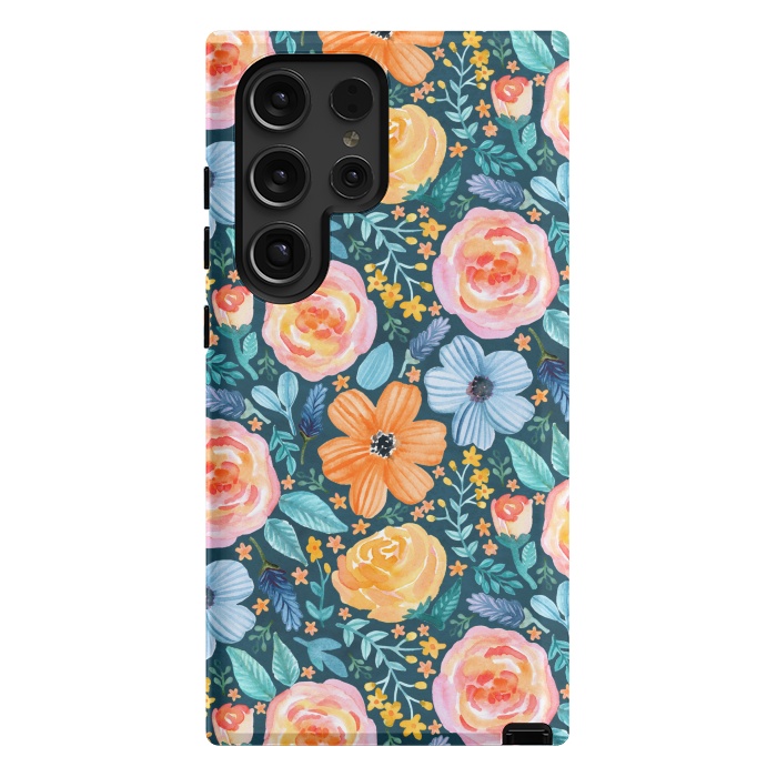 Galaxy S24 Ultra StrongFit Bold Blooms on Dark Teal by Tangerine-Tane