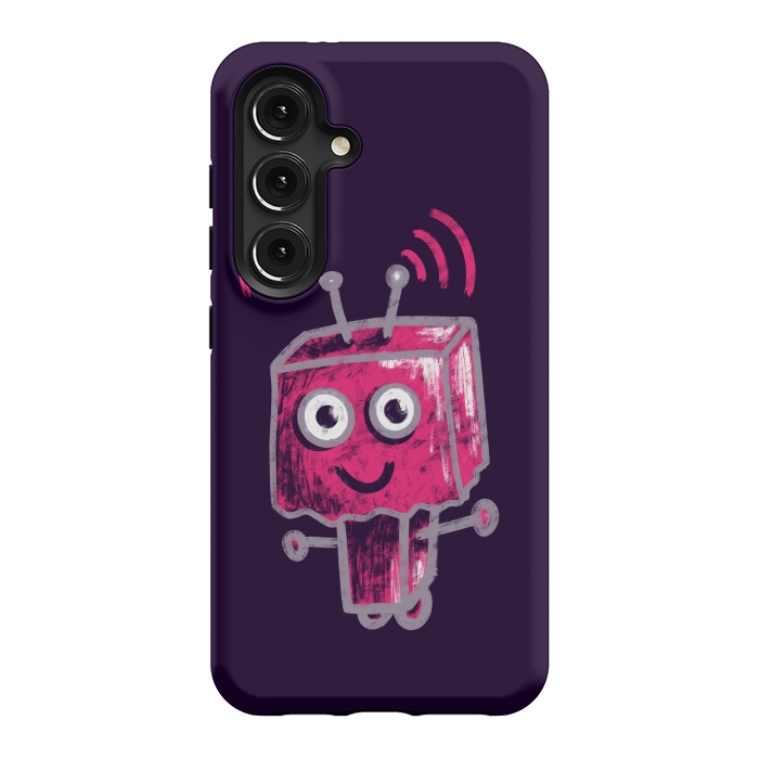 Galaxy S24 StrongFit Cute Pink Robot With Paper Bag Head Kids by Boriana Giormova
