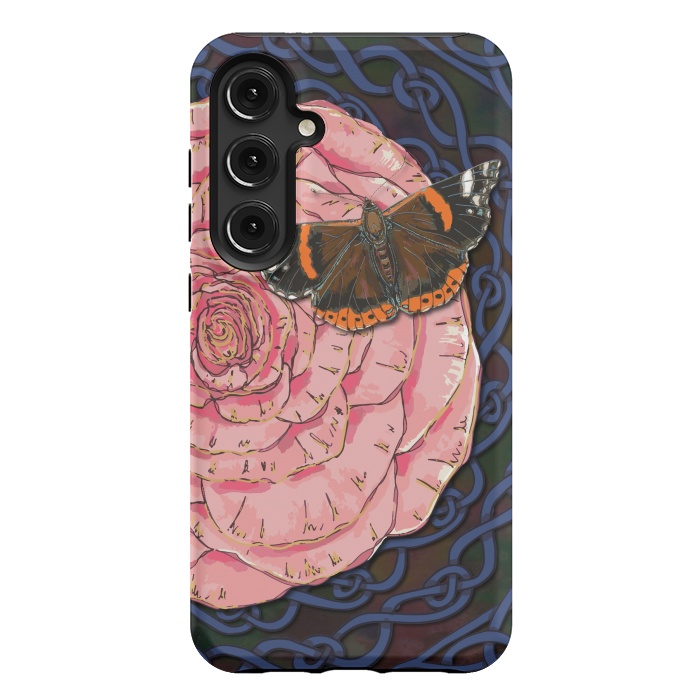 Galaxy S24 Plus StrongFit Pink Rose and Butterfly by Lotti Brown