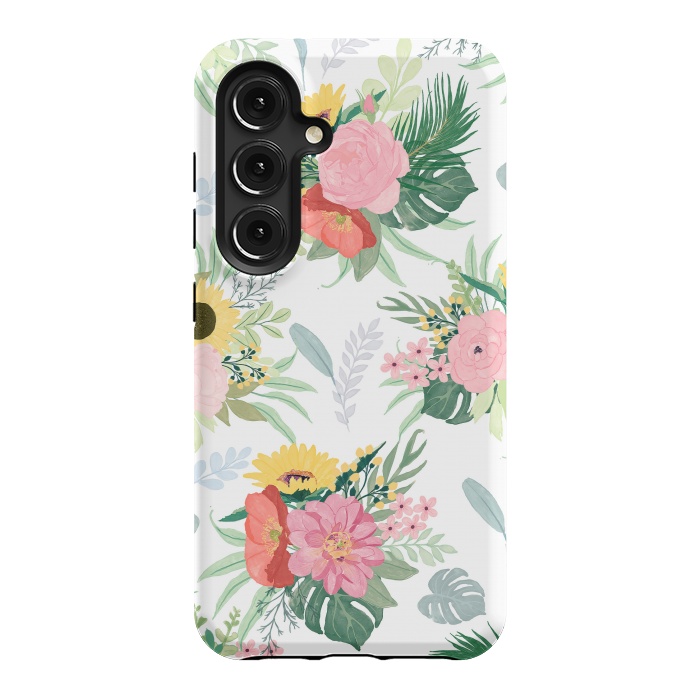 Galaxy S24 StrongFit Girly Watercolor Poppy & Sunflowers Floral Design by InovArts