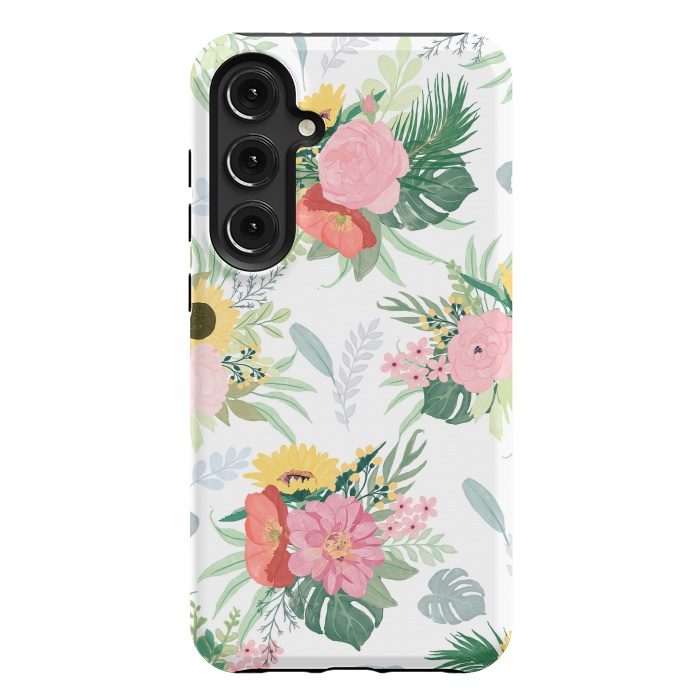 Galaxy S24 Plus StrongFit Girly Watercolor Poppy & Sunflowers Floral Design by InovArts