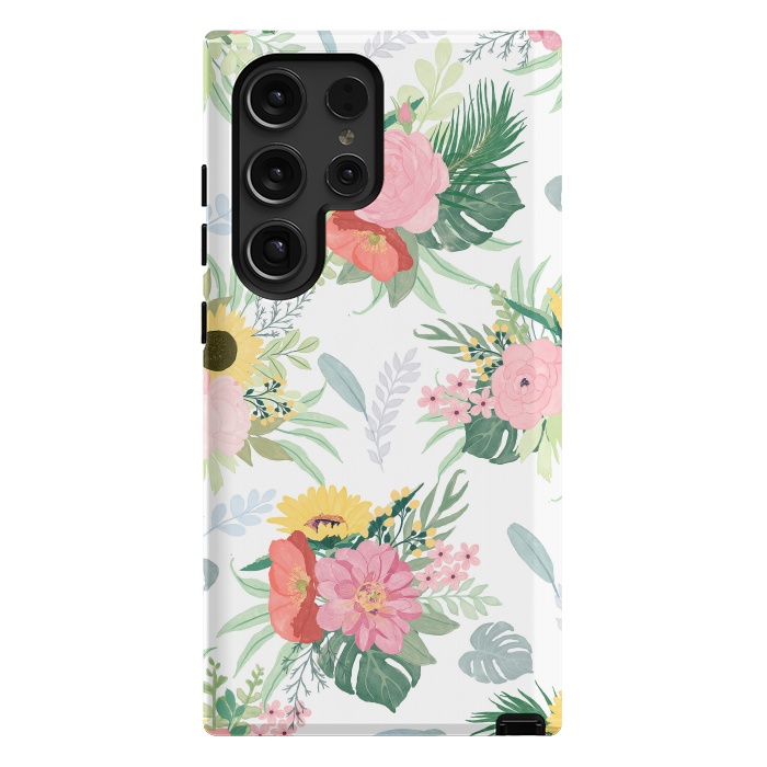 Galaxy S24 Ultra StrongFit Girly Watercolor Poppy & Sunflowers Floral Design by InovArts
