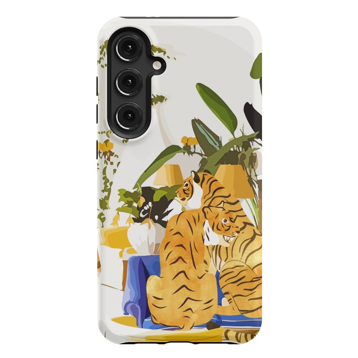 Galaxy S24 Plus StrongFit Tiger Reserve Villa | Bohemian Tropical Jungle Décor | Pastel Honeymoon Couple Love Wildlife by Uma Prabhakar Gokhale