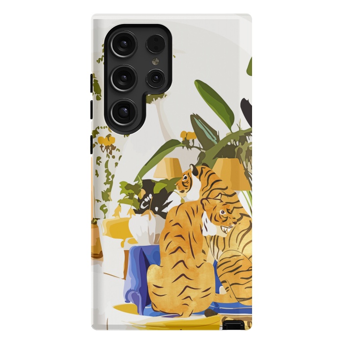 Galaxy S24 Ultra StrongFit Tiger Reserve Villa | Bohemian Tropical Jungle Décor | Pastel Honeymoon Couple Love Wildlife by Uma Prabhakar Gokhale