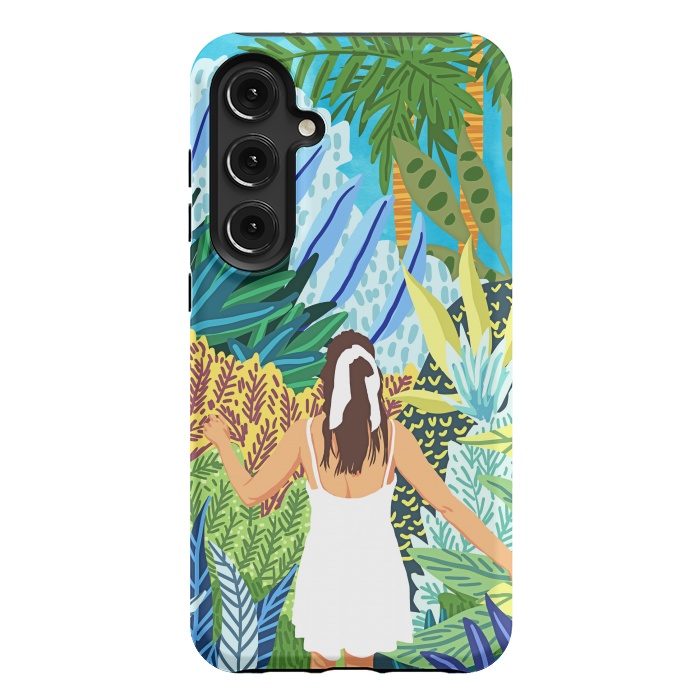 Galaxy S24 Plus StrongFit Lost in the Jungle of Feelings | Forest Tropical Botanical Nature Plants Illustration by Uma Prabhakar Gokhale