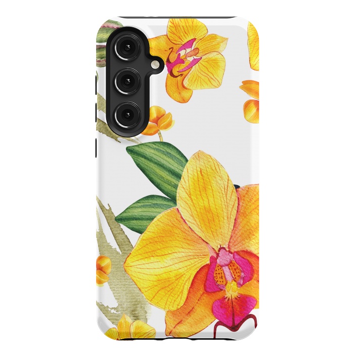 Galaxy S24 Plus StrongFit watercolor yellow orchid flowers by haroulita