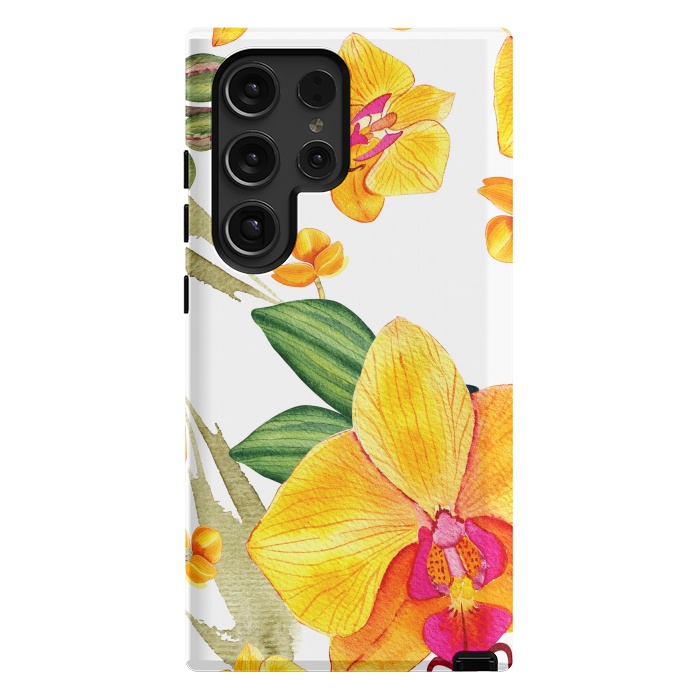 Galaxy S24 Ultra StrongFit watercolor yellow orchid flowers by haroulita