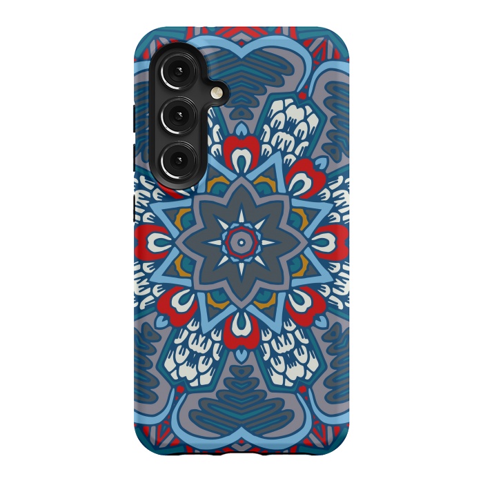 Galaxy S24 StrongFit blue red star flower mandala by haroulita