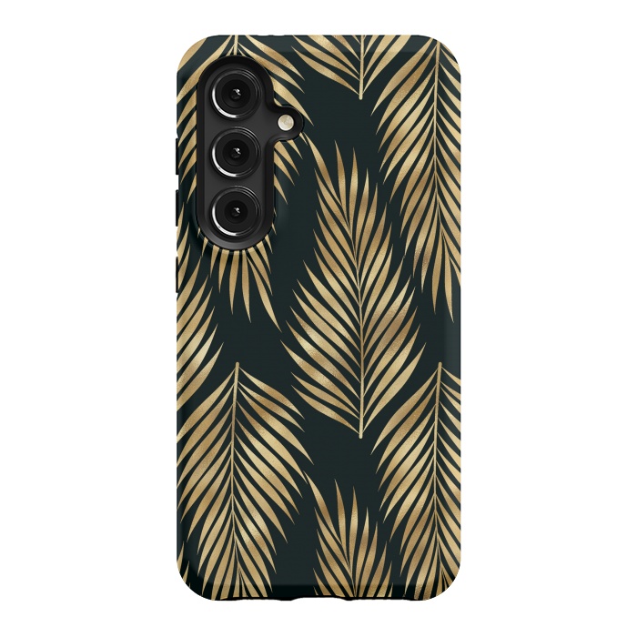 Galaxy S24 StrongFit black gold fern leaves  by haroulita