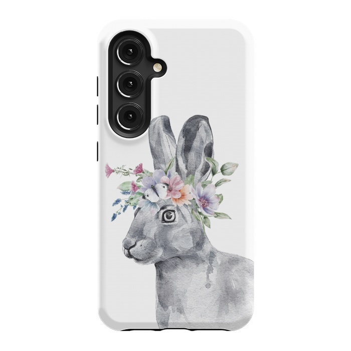 Galaxy S24 StrongFit cute watercolor rabbit with flowers by haroulita