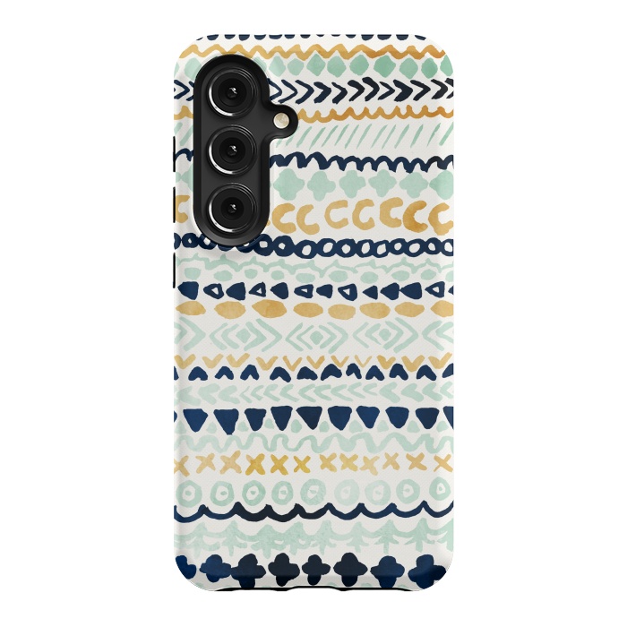 Galaxy S24 StrongFit Navy, Teal & Mustard Tribal by Tangerine-Tane