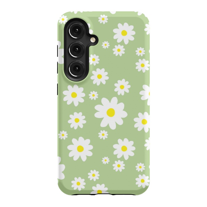Galaxy S24 StrongFit Spring Green Daisy Flower Pattern by Julie Erin Designs