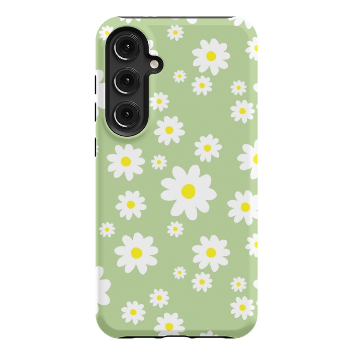 Galaxy S24 Plus StrongFit Spring Green Daisy Flower Pattern by Julie Erin Designs