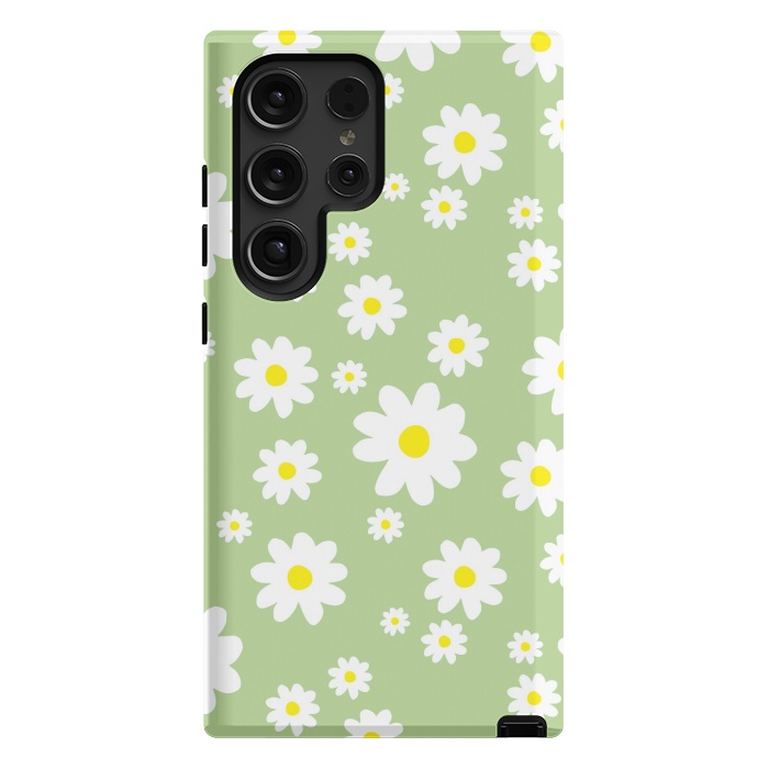 Galaxy S24 Ultra StrongFit Spring Green Daisy Flower Pattern by Julie Erin Designs
