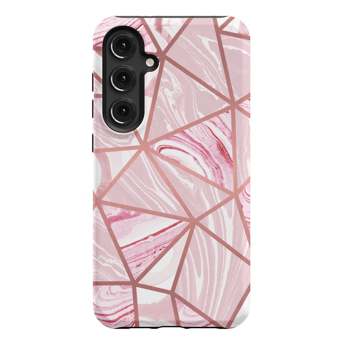 Galaxy S24 Plus StrongFit Candy pink marble and rose gold triangles by Oana 