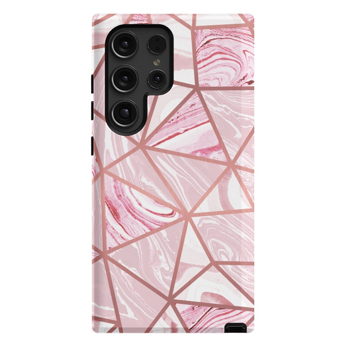 Galaxy S24 Ultra StrongFit Candy pink marble and rose gold triangles by Oana 