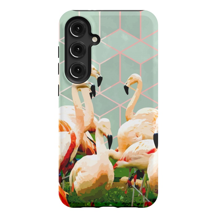 Galaxy S24 Plus StrongFit Flamingle Abstract Digital, Flamingo Wildlife Painting, Birds Geometric Collage by Uma Prabhakar Gokhale