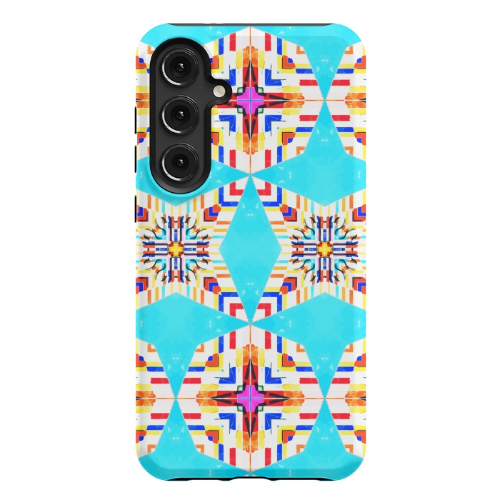 Galaxy S24 Plus StrongFit Exotic Tiles, Moroccan Teal Kaleidoscope Pattern, Turkish Bohemian Colorful Culture Eclectic Graphic by Uma Prabhakar Gokhale