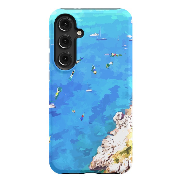 Galaxy S24 Plus StrongFit Capri Island, Italy Tropical Travel, Nature Landscape Painting, Ocean Beach Summer Illustration by Uma Prabhakar Gokhale