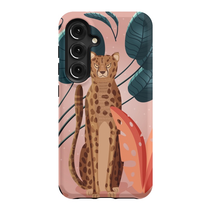 Galaxy S24 StrongFit Cheetah and palm leaves by Jelena Obradovic