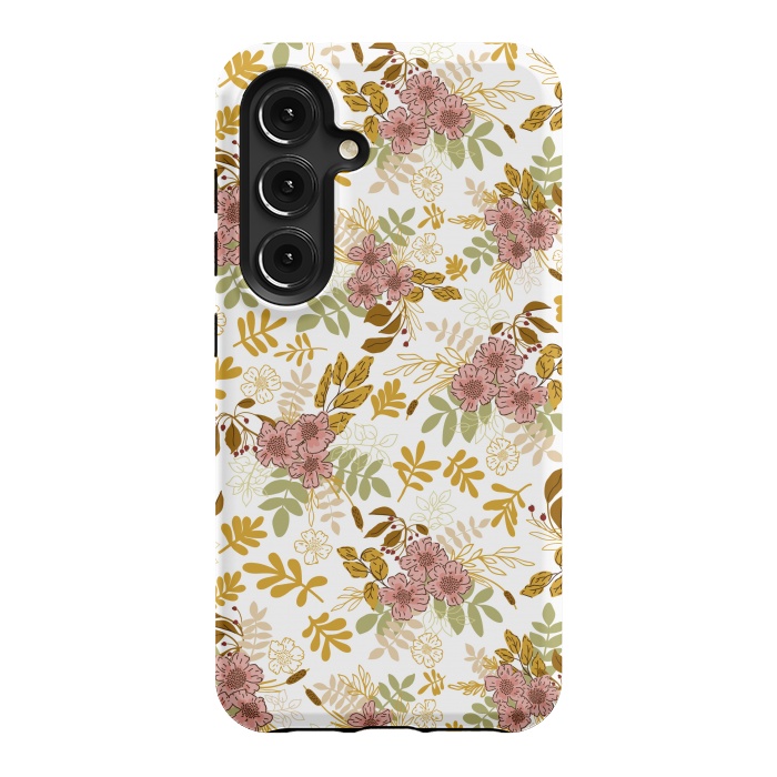 Galaxy S24 StrongFit Autumnal Florals in Pink and Mustard by Paula Ohreen