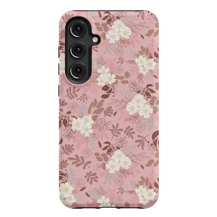 Galaxy S24 Plus StrongFit Autumnal Florals in Pink and White by Paula Ohreen