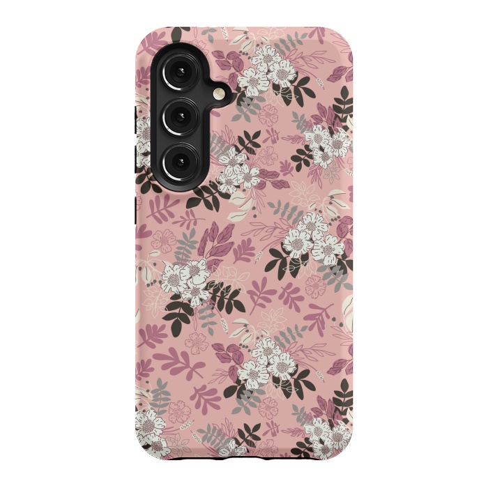Galaxy S24 StrongFit Autumnal Florals in Pink, Black and White by Paula Ohreen