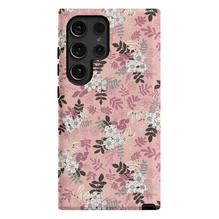 Galaxy S24 Ultra StrongFit Autumnal Florals in Pink, Black and White by Paula Ohreen