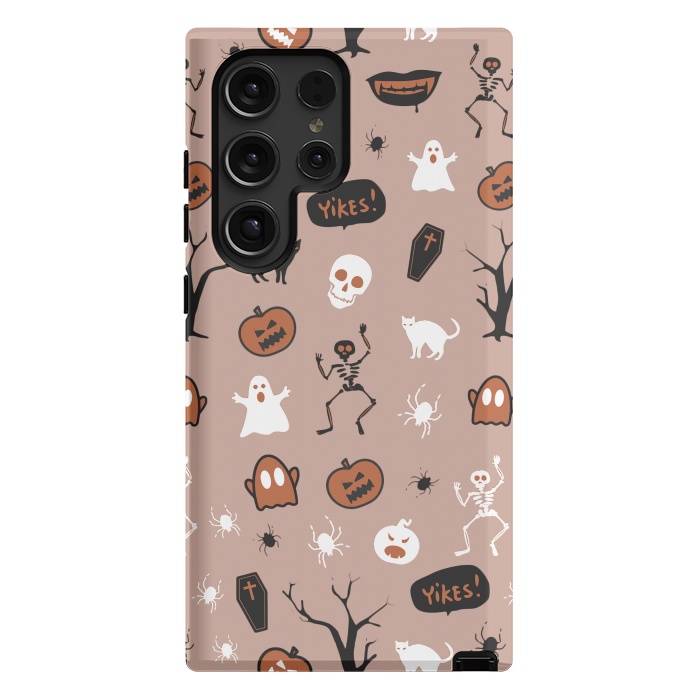 Galaxy S24 Ultra StrongFit Halloween monsters pattern - skeletons, pumpkins, ghosts, cats, spiders by Oana 