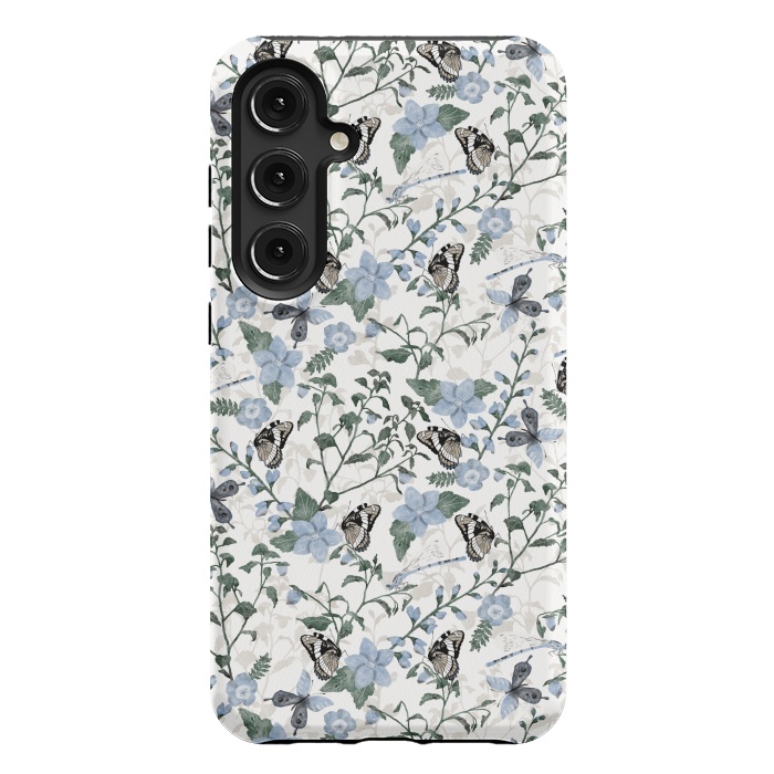 Galaxy S24 Plus StrongFit Delicate Watercolour Butterflies and Dragonflies half-drop repeat pattern by Paula Ohreen