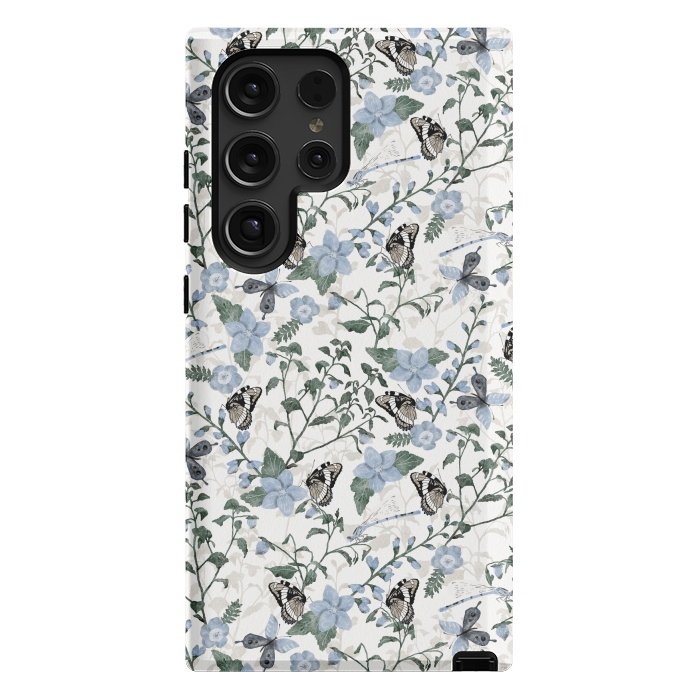 Galaxy S24 Ultra StrongFit Delicate Watercolour Butterflies and Dragonflies half-drop repeat pattern by Paula Ohreen